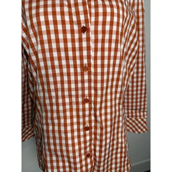 Lafayette 148 Burnt Orange Gingham Button Down Shirt Size‎ 12 Polished Classic - Picture 3 of 8